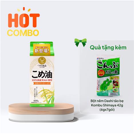 Combo siêu hời muaDầu gạo Nhật Bản nguyên chất Tsuno 600g (654ml) tặng Bột nêm Dashi tảo bẹ Kombu Shimaya  (6gx7gói)