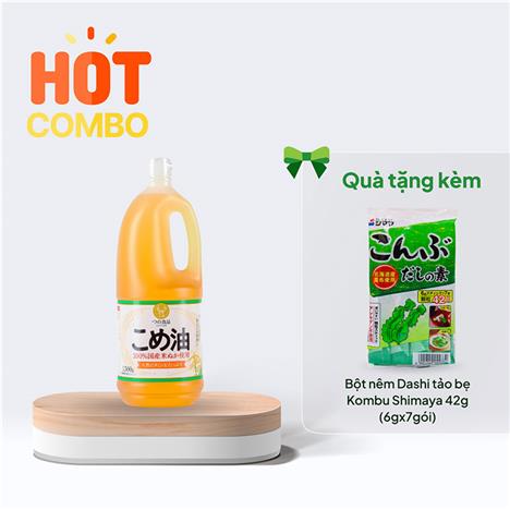 Combo siêu hời mua Dầu gạo Nhật Bản nguyên chất Tsuno 1500g (1636ml) tặng Bột nêm Dashi tảo bẹ Kombu Shimaya (6gx7gói)