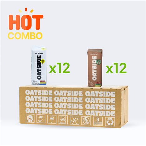 Combo siêu tiết kiệm 1 thùng mix 12 hộp TPBS: Sữa yến mạch vị nguyên bản Oatside 180ml và 12 hộp TPBS: Sữa yến mạch vị socola lúa mạch Oatside 180ml