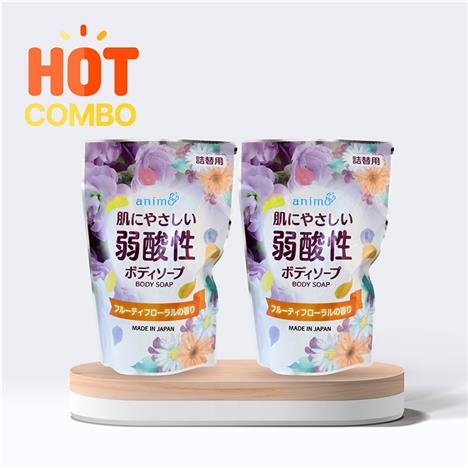 Combo siêu tiết kiệm 2 túi Sữa tắm dưỡng ẩm dịu nhẹ hương hoa trái Animo Weak acid Fruity Floral 340ml