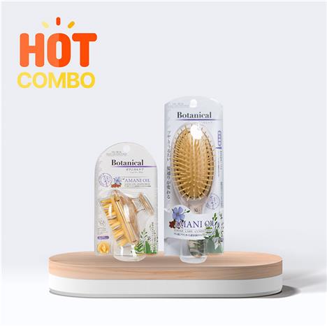 Combo siêu tiết kiệm Lược chải đầu và Lược gội đầu Botanical Amani Oil, gỡ rối, giảm rụng, dưỡng tóc bóng mượt