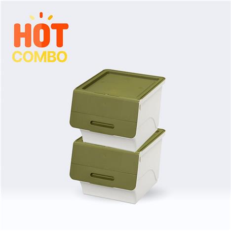 Combo siêu tiết kiệm 2 Hộp đựng nắp gập Sanka 38.5x46x31cm (M) - Xanh rêu