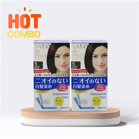 Combo siêu tiết kiệm 2 hộp Kem nhuộm tóc bạc không mùi Salon De Pro 5 Màu nâu tự nhiên