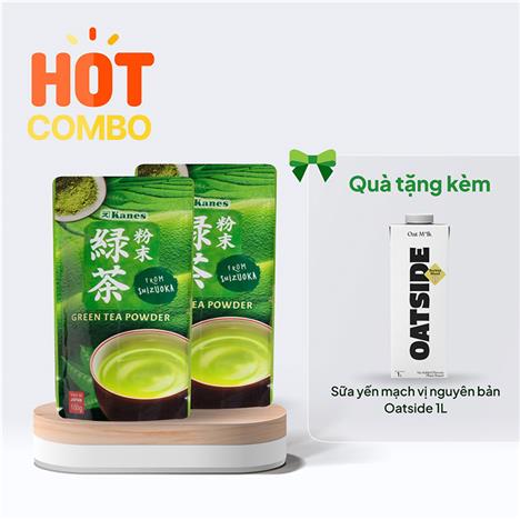 Combo siêu hời mua 2 Bột trà xanh Nhật Bản Green Tea Powder Kanes 100g giá 198,000 tặng thêm 1 Sữa yến mạch vị nguyên bản Oatside 1L