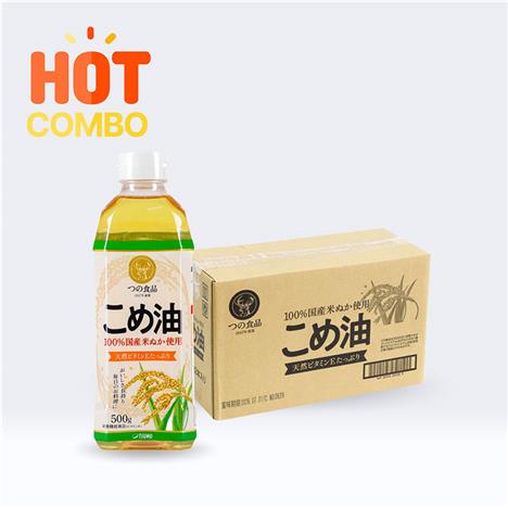 Combo siêu tiết kiệm 1 thùng 12 chai Dầu gạo Nhật Bản Tsuno nguyên chất 500g (545ml)