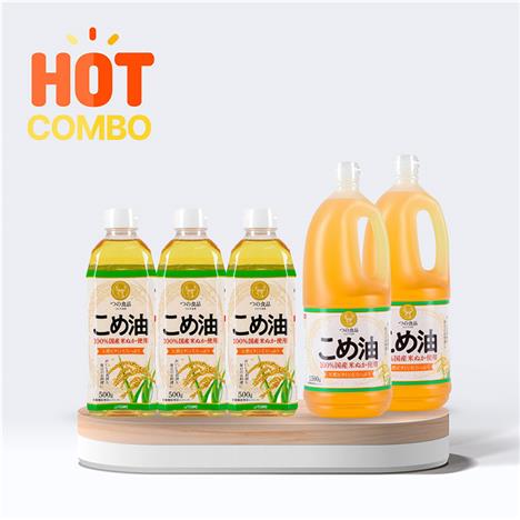 Combo siêu tiết kiệm 2 Dầu gạo Nhật Bản Tsuno nguyên chất 1500g (1636ml) và 3 Dầu gạo Nhật Bản Tsuno nguyên chất 500g (545ml)