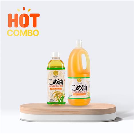 Combo siêu tiết kiệm 1 Dầu gạo Nhật Bản Tsuno nguyên chất 1500g (1636ml) và 1 Dầu gạo Nhật Bản Tsuno nguyên chất 500g (545ml)