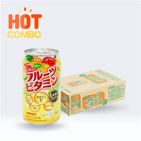Combo siêu tiết kiệm 1 thùng 24 lon Nước ép trái cây Vitamin Sangaria 340g