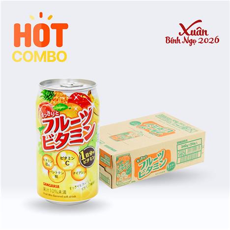 Combo siêu tiết kiệm 1 thùng 24 lon TPBS: Nước ép trái cây Vitamin Sangaria 340g