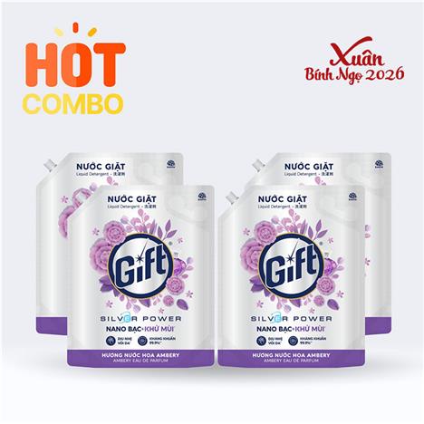 Combo siêu tiết kiệm 1 thùng 4 túi Nước giặt Gift Hương nước hoa Ambery túi 3.6kg