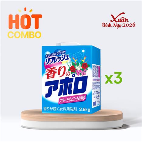 Combo siêu tiết kiệm 1 thùng 3 hộp Bột giặt hương hoa Kaori No Appolo 3.8kg