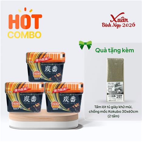 Combo siêu hời mua 3 Chất khử mùi tủ giày than hoạt tính 150g tặng Tấm lót tủ giày khử mùi, chống mốcKokubo 30x60cm (2 tấm)