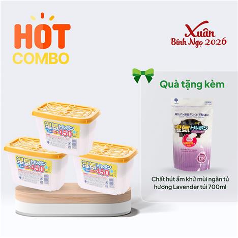 Combo siêu hời mua 3 Chất hút ẩm khử mùi chống mốc Kokubo 450ml tặng Chất hút ẩm khử mùi ngăn tủ hương Lavender túi 700ml