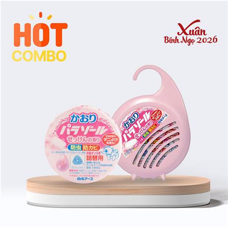 Combo siêu tiết kiệm Viên khử mùi tủ quần áo Hakugen Earth hương xà phòng 108g (Gồm lõi kèm hộp treo và lõi thay thế)