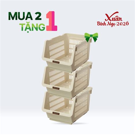 Combo siêu hời mua 2 tặng 1 Kệ xếp tầng đa năng có bánh xe Nhật Bản Inomata 23.9x34.6cm (màu trắng kem)