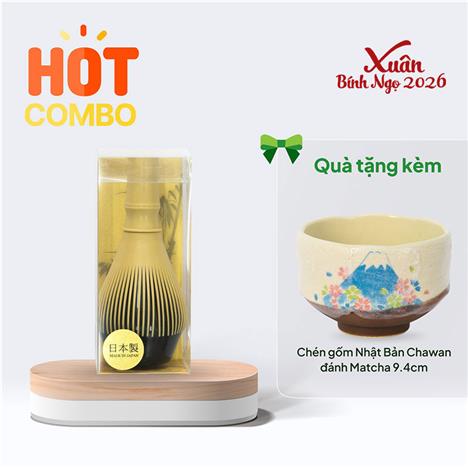 Combo siêu hời mua Chổi Chasen đánh Matcha nhựa PP có thể tháo rời (Loại mềm) tặng Chén gốm Chawan đánh Matcha 9.4cm
