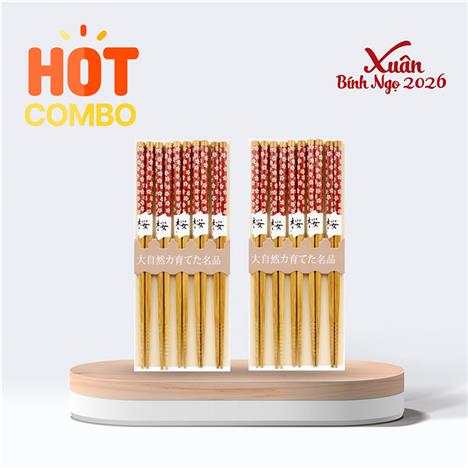 Combo siêu tiết kiệm 2 bịch Đũa tre chống trượt hoa đỏ 22.5cm 5 đôi