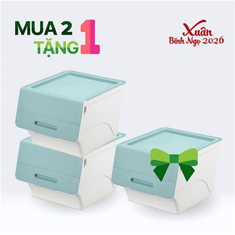 Combo siêu hời mua 2 tặng 1 Hộp đựng nắp gập Sanka 38.5x46x31cm (M) - Xanh