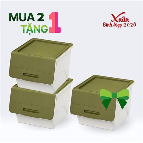 Combo siêu hời mua 2 tặng 1 Hộp đựng nắp gập Sanka 38.5x46x31cm (M) - Xanh rêu