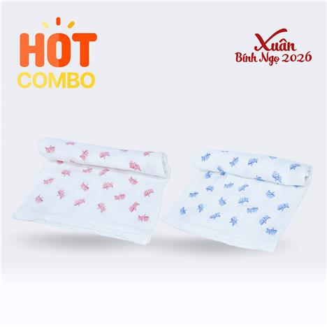 Combo siêu tiết kiệm 2 Khăn Tenugui cotton Nissen 34x90cm Sazanami SZ-4502 (Blue & Pink)