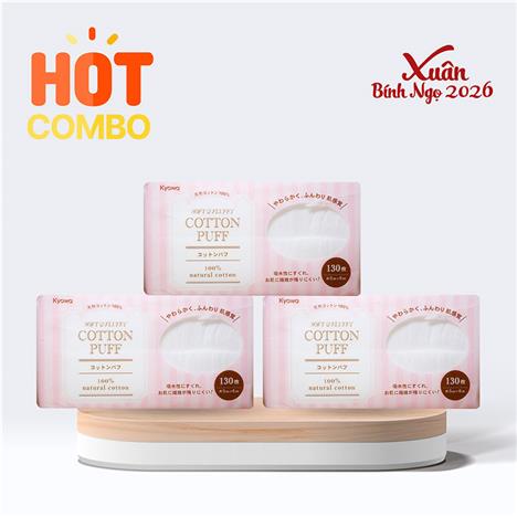 Combo siêu tiết kiệm 3 Bông tẩy trang Cotton thiên nhiên 130 miếng