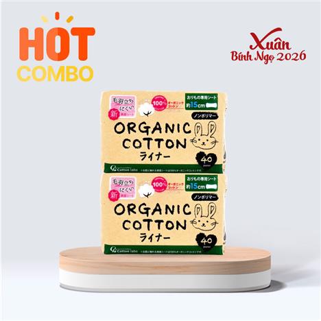 Combo siêu tiết kiệm 2 Băng vệ sinh hàng ngày Organic Cotton siêu mỏng Cotton Labo 15cm 40 miếng