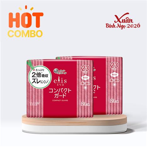 Combo siêu tiết kiệm 2 Băng vệ sinh siêu mỏng có cánh Elis Compact 23cm 23 miếng (Nhiều mẫu)