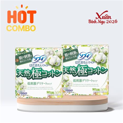 Combo siêu tiết kiệm 2 Băng vệ sinh hàng ngày Natural Cotton siêu mỏng Sofy 14cm 50 miếng