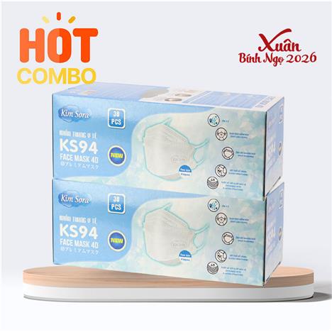 Combo siêu tiết kiệm 2 Khẩu trang Y tế Kim Sora KS94 4D 4 lớp (30 cái - Trắng)