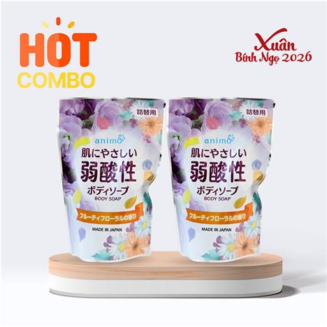 Combo siêu tiết kiệm 2 túi Sữa tắm Animo Weak acid Fruity Floral 340ml Hương hoa trái