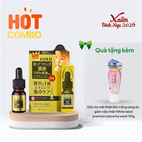 Combo siêu hời mua Serum vàng tinh chất nhau thai trắng da White Label 10ml tặng Sữa rửa mặt trắng da, giảm nếp nhăn 110g
