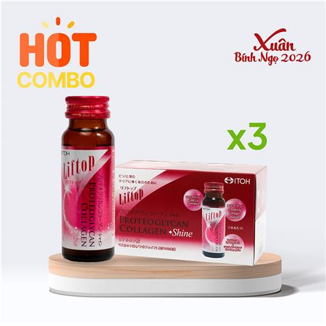 Combo siêu tiết kiệm 3 hộp TPBVSK: Nước uống làm săn chắc da Liftop proteoglycan collagen shine 50ml x 10 chai