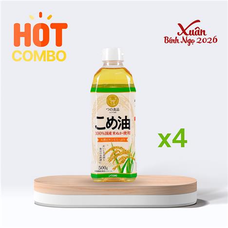 Combo siêu tiết kiệm 4 hộp Dầu gạo Nhật Bản Tsuno nguyên chất 500g (545ml)