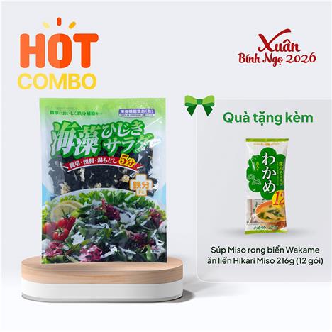 Combo siêu hời mua Rong biển hỗn hợp Wakame Hijiki 60g tặng Súp Miso rong biển Wakame ăn liền Hikari Miso 216g (12 gói)