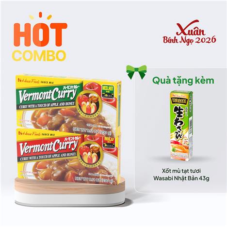 Combo siêu hời mua 2 hộp Viên xốt cà ri Vermont ngọt và cay vừa 230g (12 phần ăn) tặng Xốt mù tạt tươi Wasabi Nhật Bản 43g