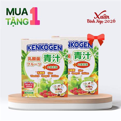Combo siêu hời mua 1 tặng 1 TPBS: Bột mầm lúa mạch non Nhật Bản Kenkogen trái cây lợi khuẩn, chất xơ, Omega 3 Canxi D 24 gói