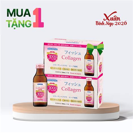 Combo siêu hời mua 1 hộp tặng 1 hộp Thực phẩm bổ sung: Nước uống Collagen Nhật Bản Kenkogen 100mlx10 chai