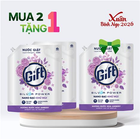 Combo siêu hời mua 2 tặng 1 Nước giặt Gift Hương nước hoa Ambery túi 3.6kg