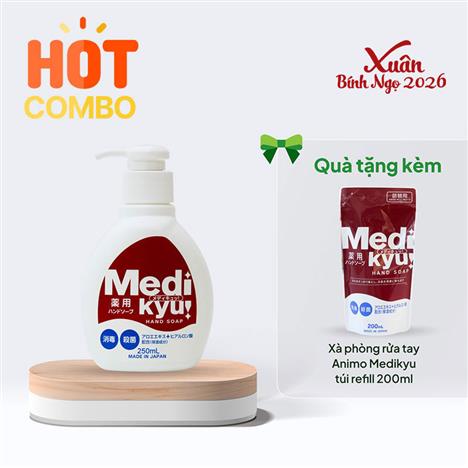 Combo siêu hời mua Xà phòng rửa tay Animo Medikyu 250ml tặng túi refill 200ml