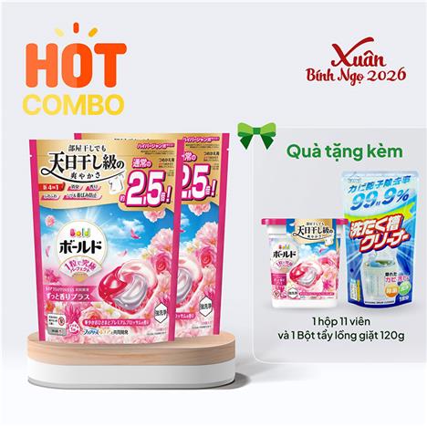 Combo siêu hời mua 2 hộp Viên giặt xả 4 trong 1 P&G hương hoa 28 viên tặng 1 hộp 11 viên và 1 Bột tẩy lồng giặt 120g