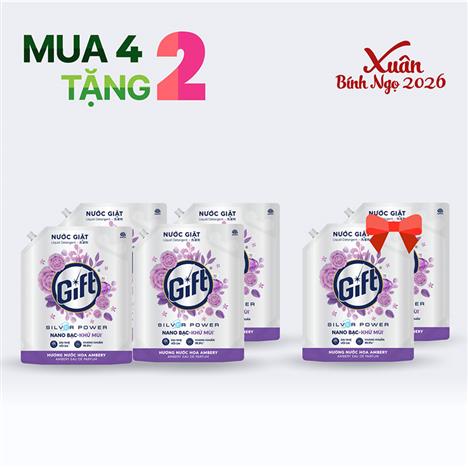 Combo siêu hời mua 4 tặng 2 Nước giặt Gift Hương nước hoa Ambery túi 3.6kg