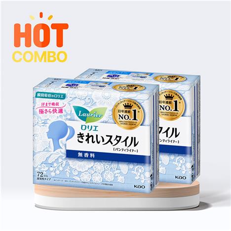 Combo siêu tiết kiệm 2 Băng vệ sinh hàng ngày siêu mỏng Laurier 14cm 72 miếng Không hương