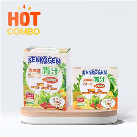Combo siêu tiết kiệm TPBS: Bột mầm lúa mạch non Nhật Bản Kenkogen trái cây lợi khuẩn, chất xơ, Omega 3  24 gói và 10 gói