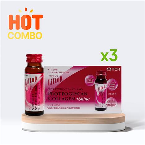 Combo siêu tiết kiệm 3 hộp TPBVSK: Nước uống làm săn chắc da Liftop proteoglycan collagen shine 50ml x 10 chai