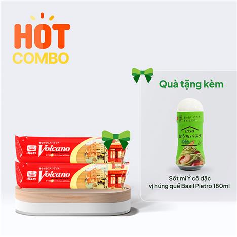 Combo siêu hời mua 1 tặng 1 Mì Ý Spaghetti Volcano 300g kèm Sốt mì Ý cô đặc vị húng quế Basil Pietro 180ml