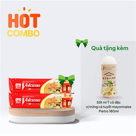 Combo siêu hời mua 1 tặng 1 Mì Ý Spaghetti Volcano 300g kèm Sốt mì Ý cô đặc vị trứng cá tuyết mayonnaise Pietro 180ml