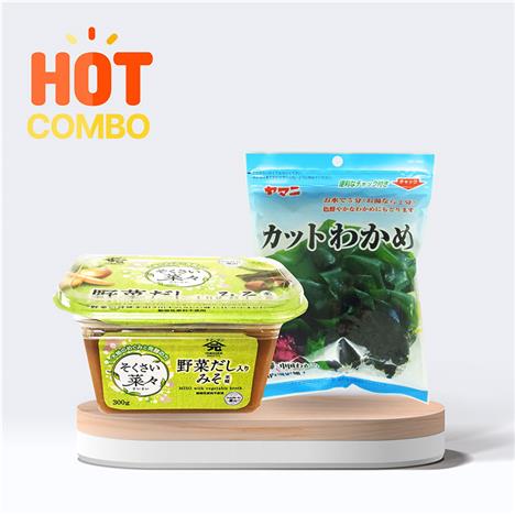 Combo siêu tiết kiệm Miso dashi rau củ trộn sẵn giảm muối Yamagen 300g và Rong biển cắt Wakame 40g