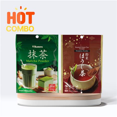 Combo siêu tiết kiệm Bột trà xanh Matcha Nhật Bản Kanes 50g và Bột trà rang Houjicha Nhật Bản Kanes 50g