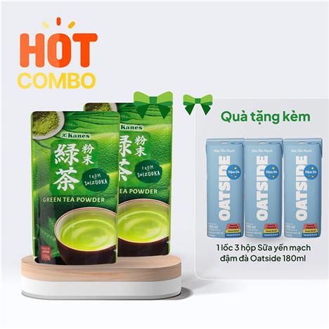 Combo siêu hời mua 1 tặng 1 Bột trà xanh Nhật Bản Green Tea Powder Kanes 100g -tặng thêm lốc 3 hộp Sữa yến mạch đậm đà Oatside 180ml