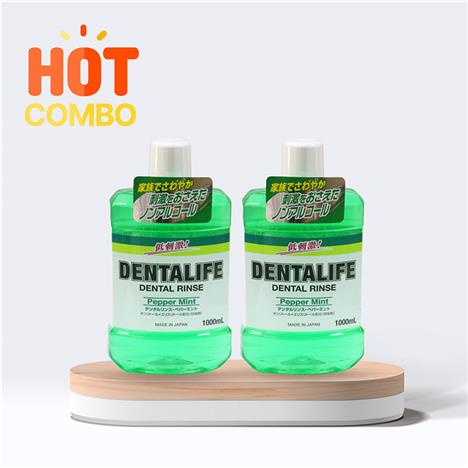 Combo siêu tiết kiệm 2  chai Nước súc miệng không cồn Dentalife Animo 1000ml Hương bạc hà